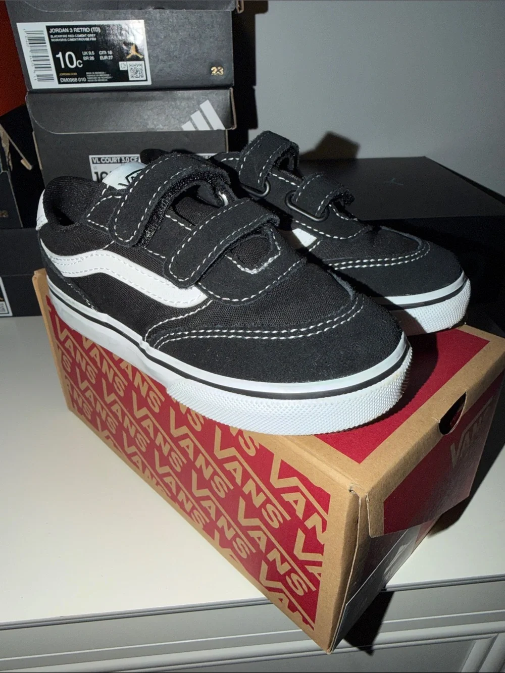 Vans Kids Black and White Velcro Canvas Sneakers